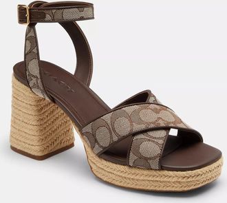 Coach Block Heel Sandal In Signature Jacquard
