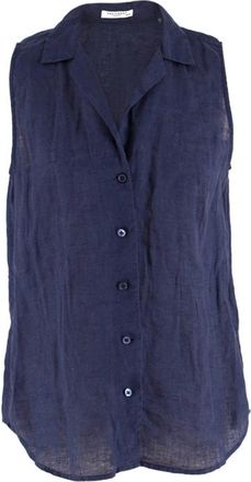 Equipment Navy Linen Sleeveless Shirt Size XS