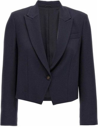 Brunello Cucinelli Navy Tailored Cropped Blazer, Brand Size 46 (US Size 12)