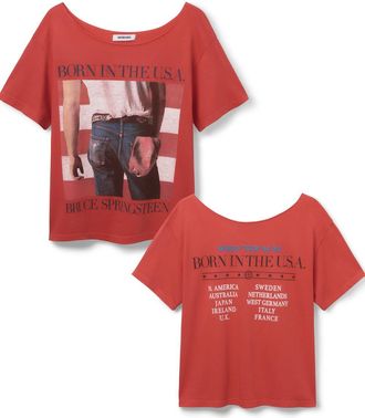 Daydreamer Womens Bruce Springsteen Americana Off-The-Shoulder Tee In Red