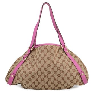 Gucci Beige Pink Gg Canvas Leather Handbag Shoulder Bag Tote Bag (Pre-Owned)