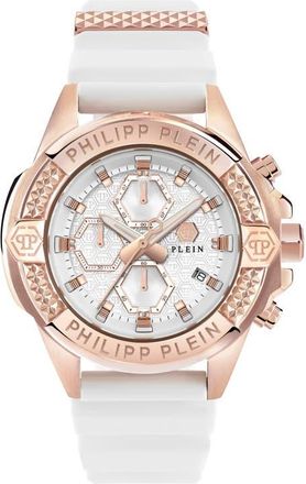 Philipp Plein The $kull Chronograph Silicone Strap Watch, 44mm in Rose Gold at Nordstrom