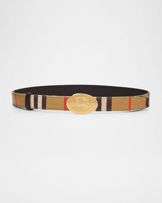 Burberry Knight Stamp Reversible Leather and Cotton Belt