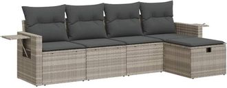 vidaXL Set De Sof&aacute;s Jard&iacute;n Y Cojines 5 Pzas Rat&aacute;n Sint&eacute;tico Gris Claro Vidaxl