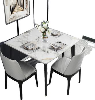 OEM Mesa De Comedor Con Tablero De Piedra Sinterizada, Estilo Minimalista Moderno, Color Blanco Y Verde Esmeralda