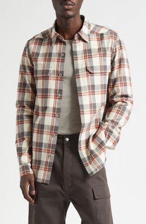 Rick Owens Plaid Cotton Overshirt in Milk Plaid at Nordstrom, Size 42 Us