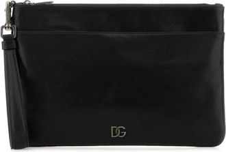 Dolce & Gabbana Leren Clutch met Logo Plaquette - Heren - Clutches - Zwart - ONE Size - Leer - Tassen