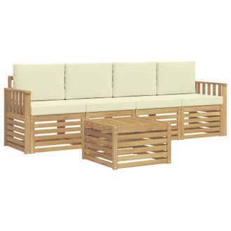 vidaXL Conjunto De Sof&aacute;s De Exterior 5 Pcs Blanco Y Crema Poli&eacute;ster Vidaxl