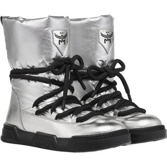 MCM Skyward Ankle Boots in Metallic Calf Leather in Silver at Nordstrom, Size 39