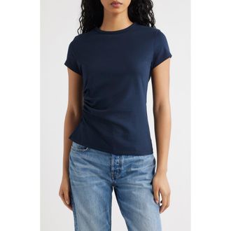 Madewell Asymmetric Ruched Jersey T-Shirt in Classic Navy at Nordstrom, Size Xx-Small