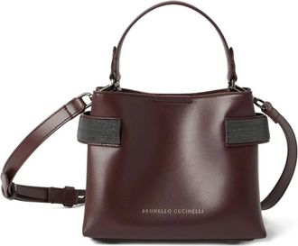 Brunello Cucinelli Bordeaux Top Handvat Schoudertas - Dames - Handtassen - Bruin - ONE Size - Tassen