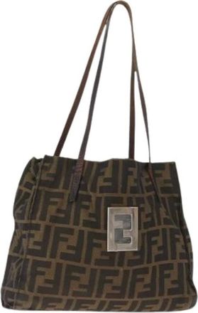 Fendi Pre-owned Shoulder Bags, female, Brown, Size: ONE SIZE Pre-owned Vintage Zucca Canvas Tote Bag