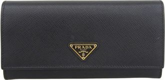 Prada Black Saffiano Triangle Long Wallet (Bi-Fold) (Pre-Owned)