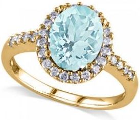 Allurez Oval Aquamarine & Halo Diamond Engagement Ring 14k Yellow Gold 2.67ct