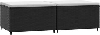 vidaXL Reposapiés de jardín con cojines 2 uds ratán sintético negro Vidaxl