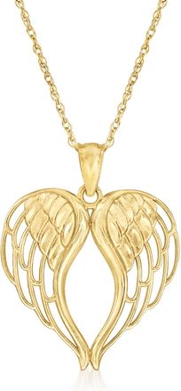 Ross-Simons 14kt Yellow Gold Angel Wings Heart Pendant Necklace