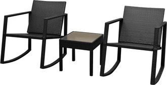 vidaXL Set De Mesa Y Sillas De Jard&iacute;n 3 Piezas Rat&aacute;n Sint&eacute;tico Negro Vidaxl