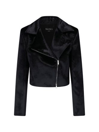 Dondup Black Velvet Double Zip Biker Jacket