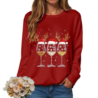 Generic Christmas Sweatshirts Women UK Xmas Top Ladies Merry Christmas Tree and Snowflake Printed Top Crewneck Long Sleeve Loose Fit Funny Reindeer Xmas Jumpe