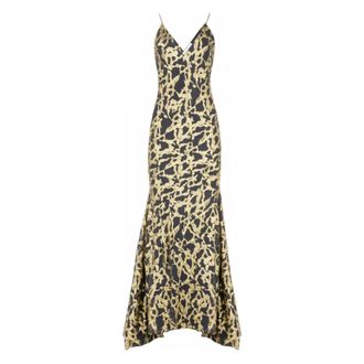 Nina Ricci Gowns, female, Yellow, Size: S Long Marbled Gold Silk Dress