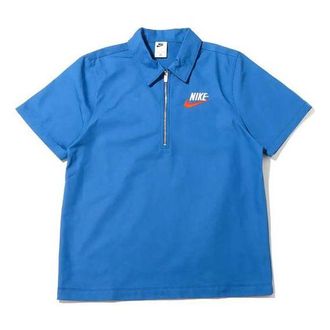 Nike Half Zipper Solid Color Short Sleeve Polo Shirt Blue DM5284-407