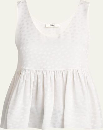 Chloé Dot Silk Jacquard Sleeveless Peplum Blouse