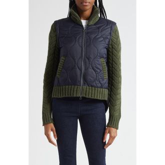 Veronica Beard Patra Quilted Mixed Media Wool Blend Jacket in Navy Army Melange at Nordstrom, Size X-Small