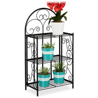 Relaxdays Relaxdays - Estanter&iacute;a Para Plantas, 3 Baldas, Balc&oacute;n, Plegable, Interior Y Exterior, Metal, Vintage, 83x44,5x25 Cm, Negro