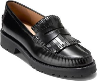 Cole Haan Treena Lug Sole Kiltie Loafer in Black Box Leather at Nordstrom, Size 5.5