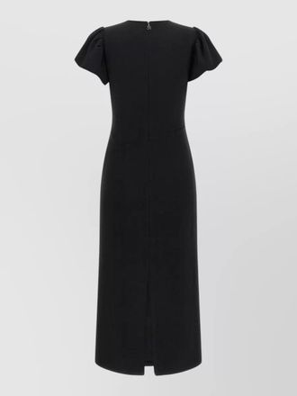 Rotate asymmetric draped puff sleeve midi dress