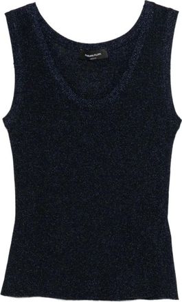 Fabiana Filippi Tops, Dames, Blauw, M, Mouwloze Top met Ronde Hals