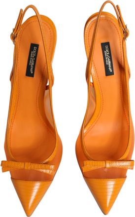 Dolce & Gabbana Womens Orange Leather Mesh Heels Slingback Shoes Pa+40lf