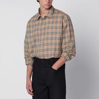 Burberry Camicia in cotone beige motivo Check