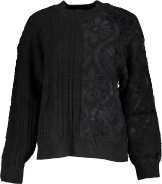 Desigual Elegante coltrui met contrastdetails - Dames - Ronde hals truien - Zwart - XL - Katoen - Truien & Vesten