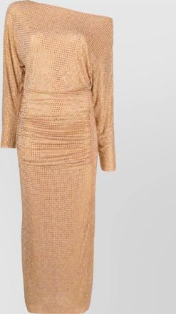 Self Portrait rhinestone mesh asymmetric long-sleeve midi dress