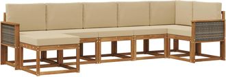 vidaXL Conjunto De Sof&aacute;s De Exterior 7 Uds. Natural Y Beige Poli&eacute;ster Vidaxl
