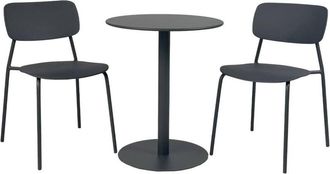 Sweeek Round steel bistro garden table &Oslash;60cm + 2 chairs, anthracite - Orea + Liva