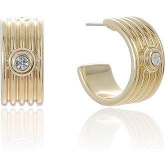 Ettika Medium Ribbed Cubic Zirconia Huggie Hoop Earrings in Gold at Nordstrom Rack