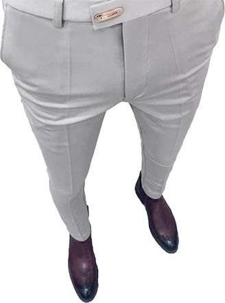 Generic Mens Suit Pants Business Stretch Slim Fit Dress Pants Solid Color Casual Pants