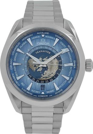 Omega Pre-owned Omega Seamaster Aqua Terra World Time GMT Automatic Chronometer Blue Dial Mens Watch 220..1.0..43..2.2.0