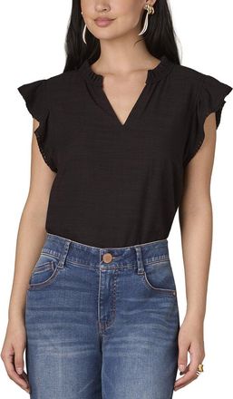 Wit & Wisdom Wit & Wisdom Cap Flutter Sleeve Ruffle Split Neck Top