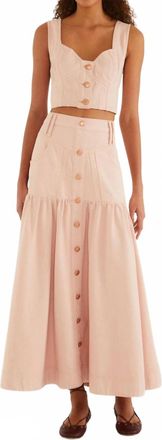 Farm Rio Cotton Twill Denim Midi Skirt In Pink