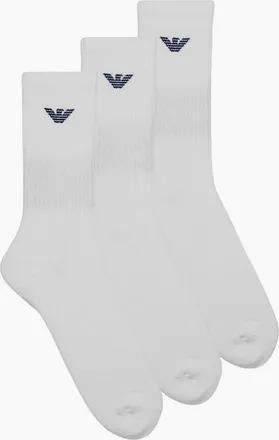 Emporio Armani Mens Cotton 3-Pack Eagle Logo White Socks - Size: 16/14.5/8/15/8.5/15.5/9/13/13.5/14/6.5/7/7.5/11.5/5/12/5.5/12.5/6/3.5/3/10.5/4/11/4