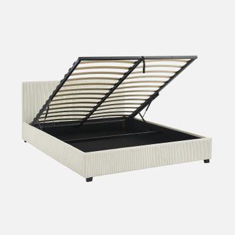 Sweeek Cama Con Somier Abatible Y Cabecero 160x200cm, Acabado En Pana Fina
