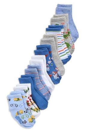 Capelli Dino Athlete Assorted 10-Pack Gripper Crew Socks in Blue Multi Combo at Nordstrom, Size 12-24 M