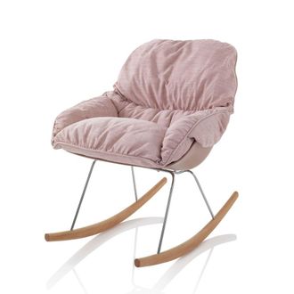 Aquadesign Sill&oacute;n mecedora de madera y tela rosa