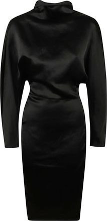 Khaite Fitted Black Mini Dress with High Neckline