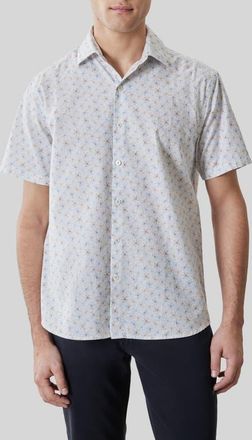 Robert Barakett Turcot Floral Short Sleeve Button-Up Shirt in Fresh Blue at Nordstrom, Size Xx-Large