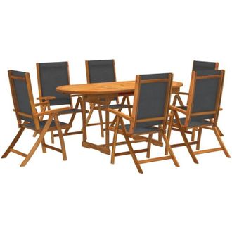 vidaXL Juego Comedor De Jard&iacute;n 7 Pzas Madera Maciza Acacia Y Textileno