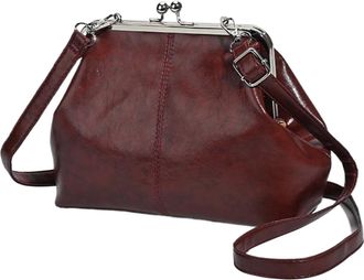 Generic Shoulder Bag for Women - Girls PU Leather Lightweight Crossbody Handbag -Adjustable Strap One Crossbody Bags Elegant Kiss Lock Shoulder Bags for Trave